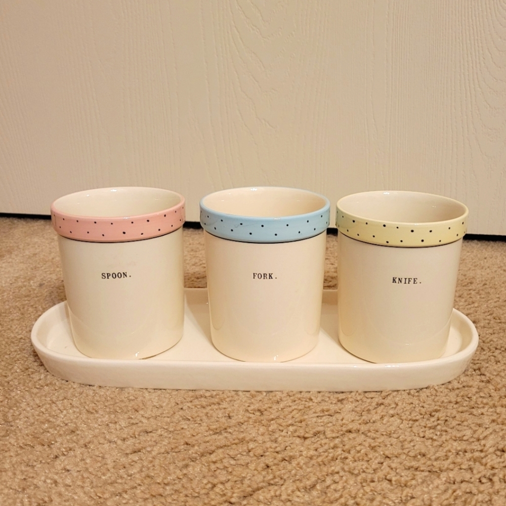 Rae Dunn Ceramic Cutlery Container Set